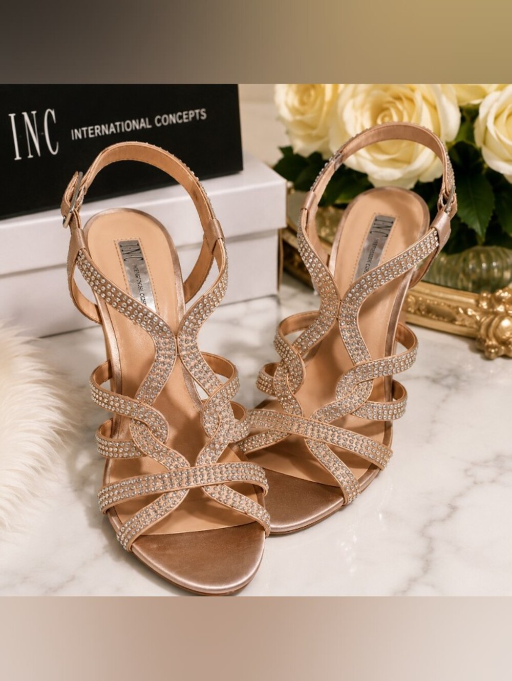 INC International Concepts "Randii" Rhinestone Strappy Evening Heels Size: 10